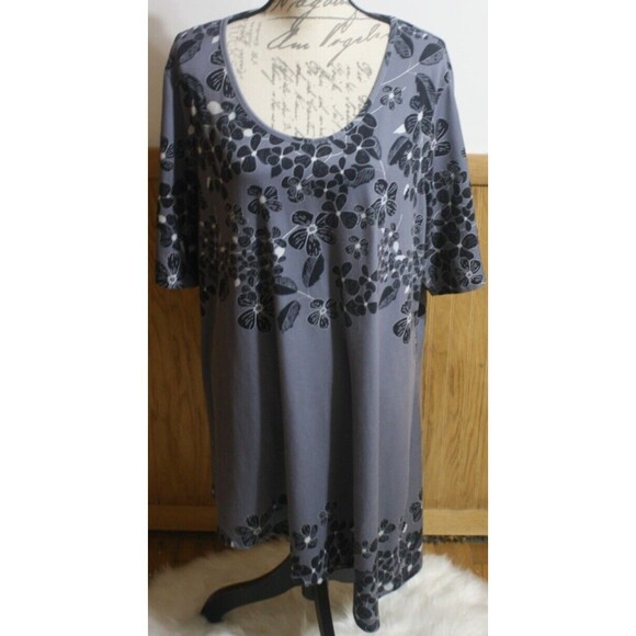 Azalea Women Gray & Black Flower Asymetrical Hem Casual Dress Plus2X SS Knit GUC - Picture 1 of 9